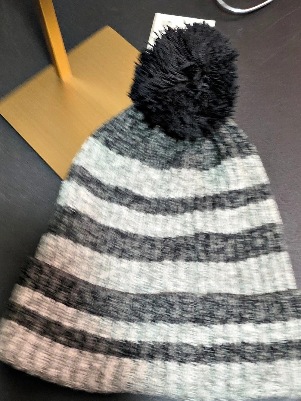 Sun & Stone Striped Pom-Pom Beanie in Gray & Black NWT Unisex